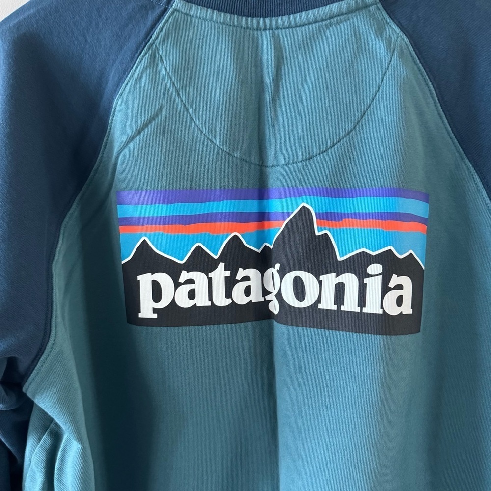 Patagonia P-6 Logo Organic Crew Sweatshirt Color: ABB - Blue and Teal Sweatshirt - Picture 2 of 10